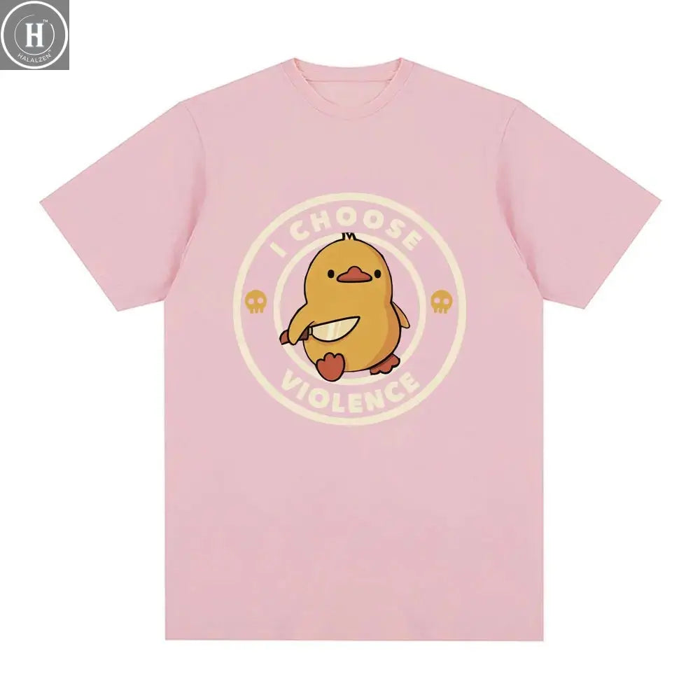 I Choose Violence T Shirt Funny Duck Humor Slogan Short Sleeve T-shirts Men Women 100% Cotton Loose Oversized T-shirt Streetwear HALALZEN