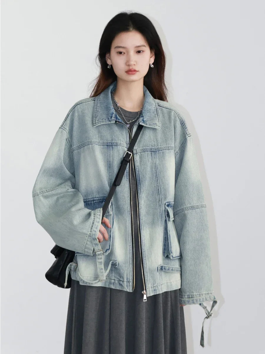 CHIC VEN Women Jacket Loose Casual Blue Cotton Denim Jack for Woman New outerwear Female Overcoat Cowboy Coat Spring Autumn 2024
