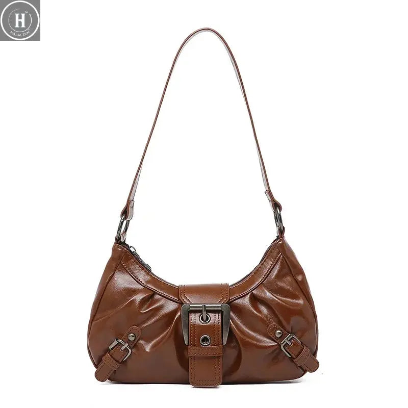 Y2K Retro Pleated Hobo Shoulder Bag for Women Hot Selling Maillard Style Underarm Bag Clutch Handbags for Travel Work Shopping HALALZEN