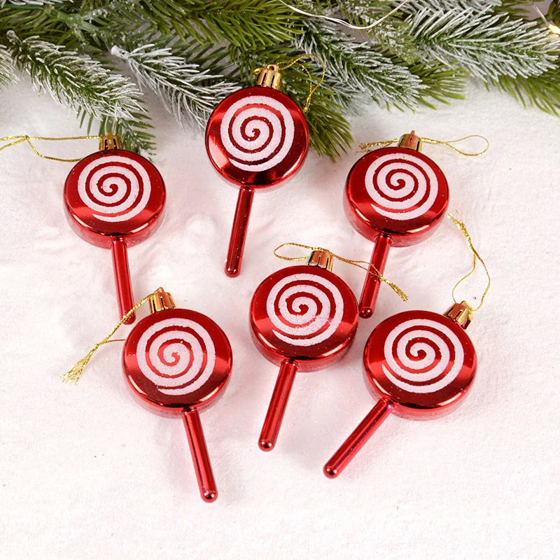 6pcs Christmas Lollipop Candy Cane Pendant Xmas Tree Hanging Ball Ornaments Christmas Decorations for Home 2024 New Year Gift