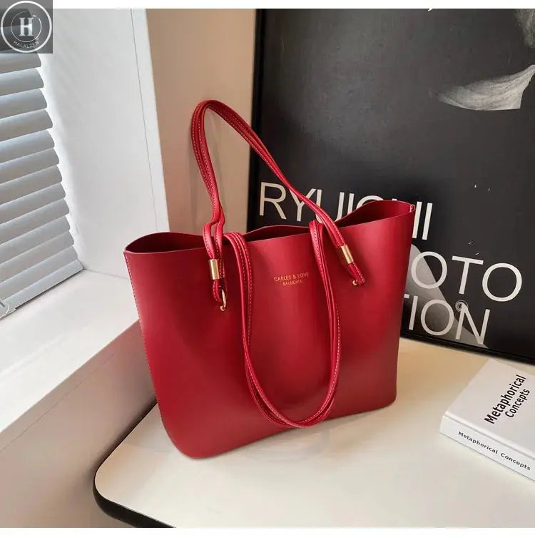 Red Fashion Shoulder Bag Large Capacity Brand Tote Bag PU Leather Luxury Designer Tote Bag Commuter Wedding Party Big Handbag HALALZEN