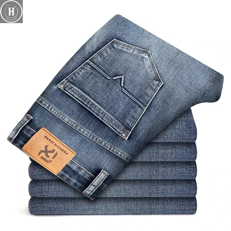 Autumn Winter New Business Men's Jeans Classic Fashion Stretch Washed Casual Denim Trousers Comfortable Straight Male pants Halalzen UK