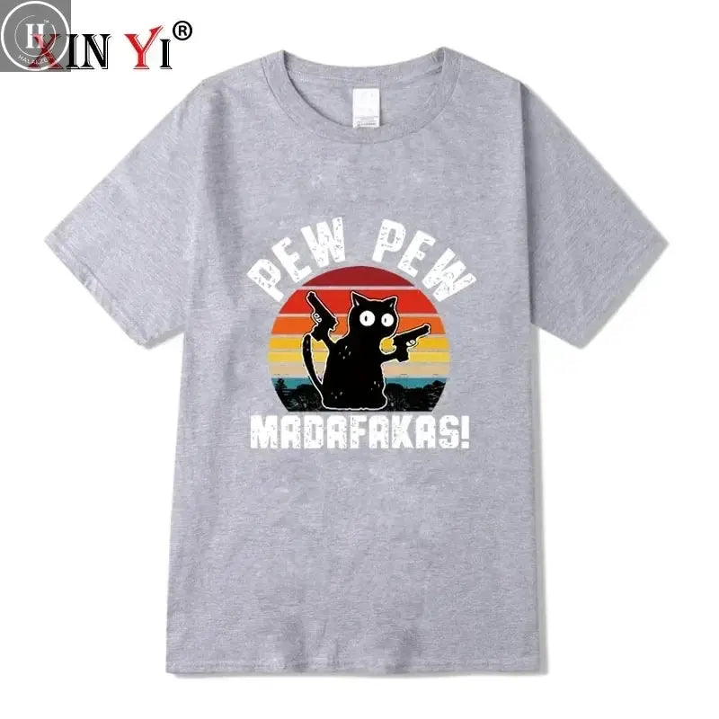 Summer Casual Men's High Quality T-shirt 100% Cotton Cool Funny Cat Printed T-shirt Casual O-neck Loose for Men T Shirt Tees Top HALALZEN