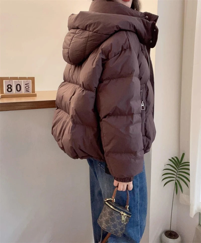 Women's Winter Padded Jacket Coat 2024 New Cotton Hooded Solid Thick Parka Waterproof Puffy Korean Fashion Oversize Outdoor