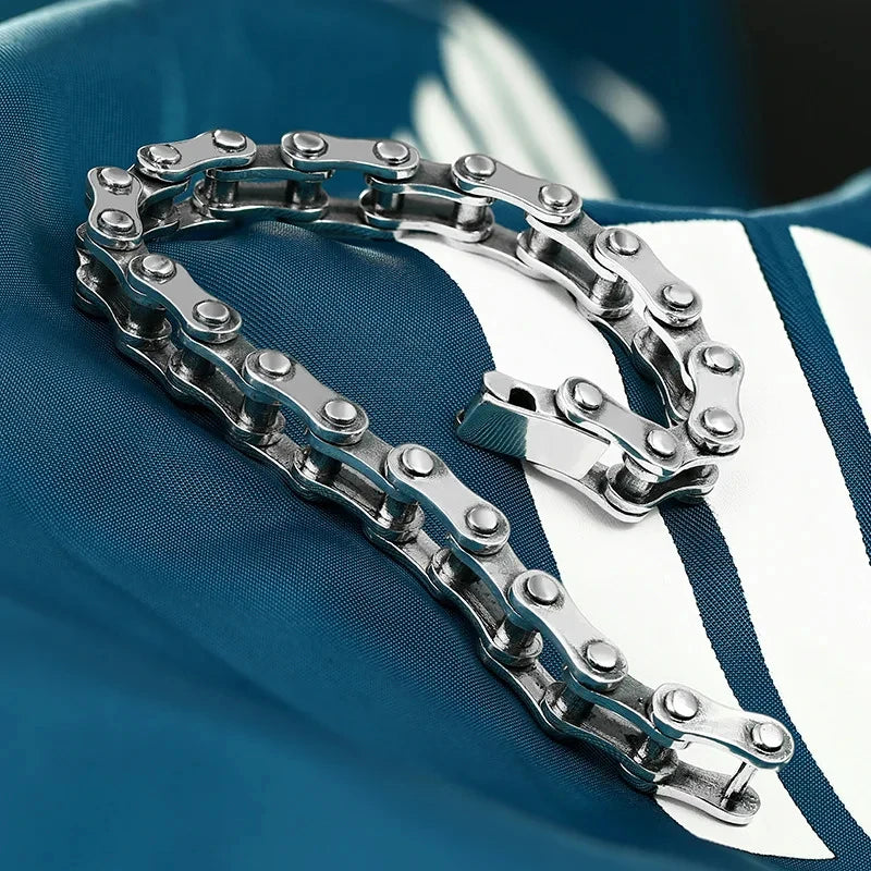 100% S925 Sterling Silver Punk Bicycle Chain Bracelet Punk S925 Silver Jewelry Certified Never Fade Men Jewelry Gifts