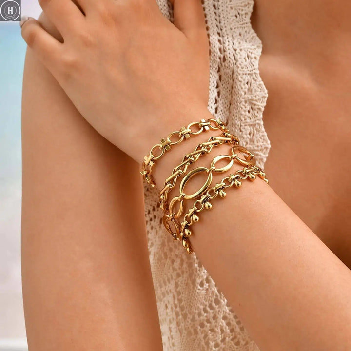 Chunky Bold Toggle Bracelets for Women, Stainless Steel OT Buckle Link Chain Bracelet Gold Plated Tarnish Free HALALZEN
