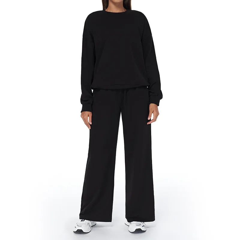 Autumn Winter Women's Pant Sets Sports Pullover Wide Leg Pants 2 Pieces Yoga Sets Gym Fitness Tracksuit Set Loose Hoodies Suits