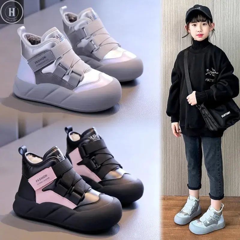 Girl's cotton shoes boy's winter cotton shoes with thickening and fleece lining baby shoes  children's ankle boots HALALZEN
