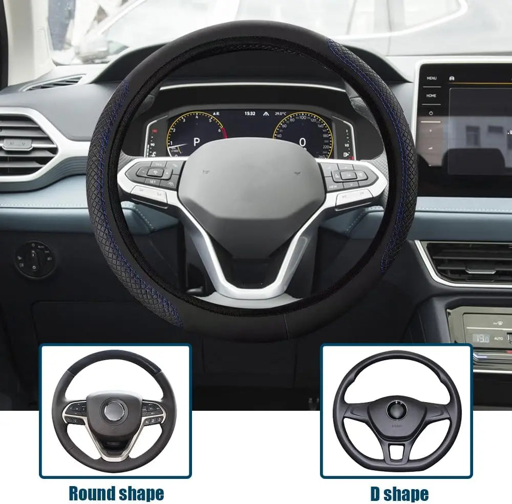 14.5-15inch Steering Wheel Cover Soft PU Leather Car Steering Wheel Cover with Anti-Slip Linning Universal 37-38cm Size
