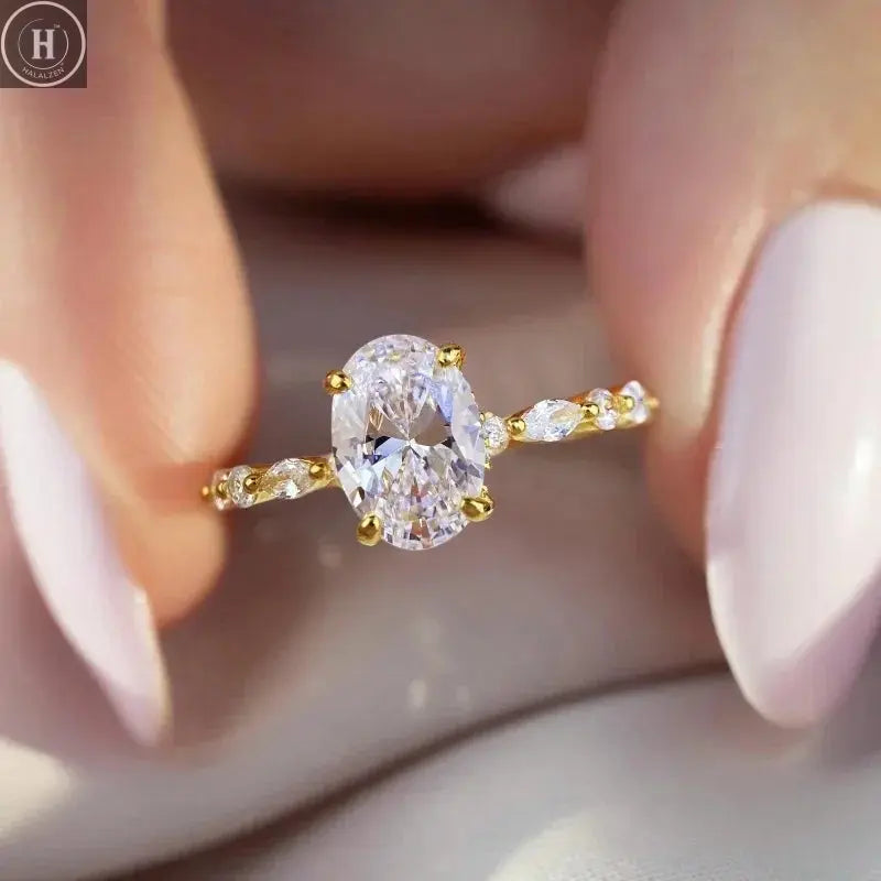 925 Sterling Silver Elliptical Horse Eye Fashionable Zircon Ring For Women Engagement Wedding Luxury High Quality Fine Jewelry HALALZEN