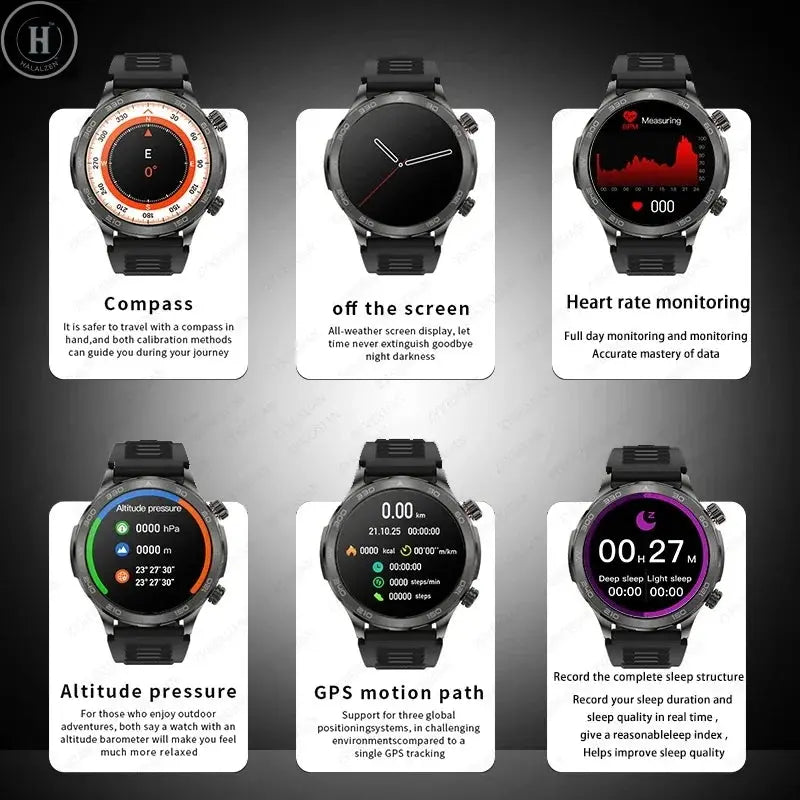 New GPS Track Smart Watch Men AMOLED HD Screen Outdoor Sports Fitness Heart Rate NFC IP68 Waterproof Bluetooth Call Smart Watch HALALZEN