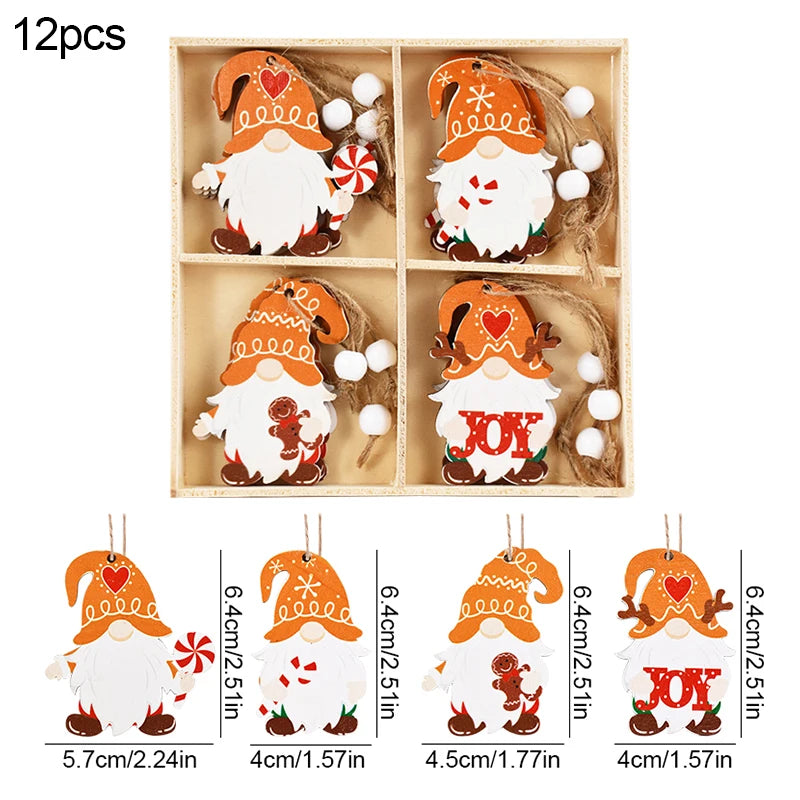 Christmas Wooden Pendants Gingerbread Man Gnomes Xmas Tree Hanging Oranment 2024 Noel Navidad Decorations for Home New Year Gift