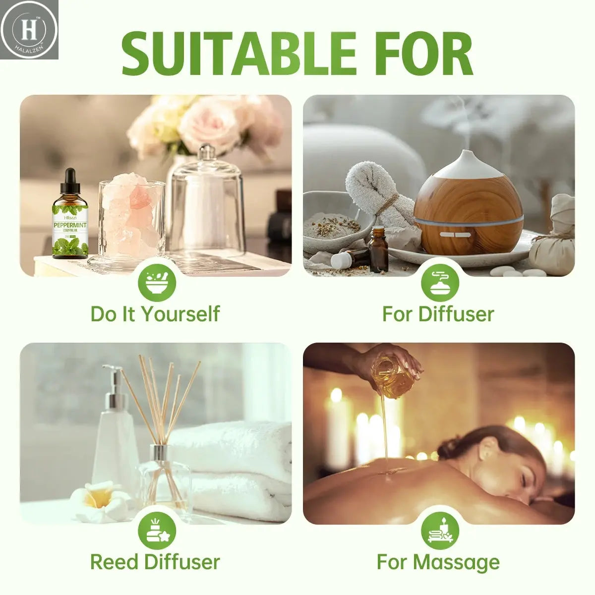 100ml/60ml/30mlPeppermint essential oil hydrating multifunctional essential oil aromatherapy candle car diffuser HALALZEN