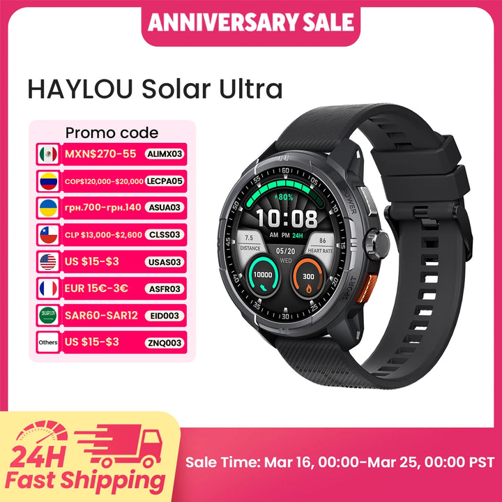 HAYLOU Solar Ultra GPS Smartwatch 1.6” AMOLED Display 5ATM Waterproof Built-in GPS Bluetooth Phone Calls Sports Smart Watch