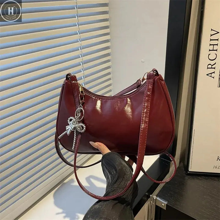 Vintage Solid Color PU Shoulder Underarm Bags for Women Textured Trendy Ladies Crossbody Bag Portable Female Hobos Handbag Purse HALALZEN