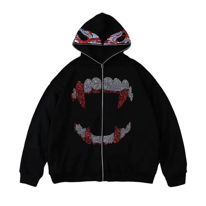 Autumn Fashion Punk Y2k Gothic Teeth Zip Up Hoodies Long Sleeve Coat Sweatshirt Jacket Streetwear