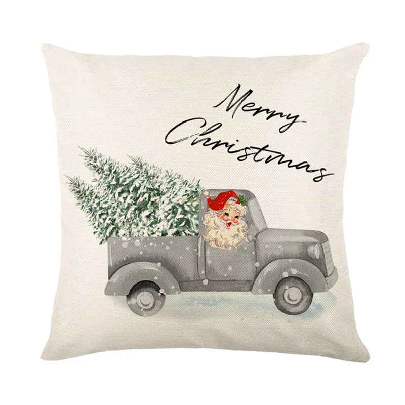 Linen Merry Christmas Pillow Cover 45x45cm Throw Pillowcase Winter Christmas Decorations for Home Tree Deer Sofa Cushion Cover