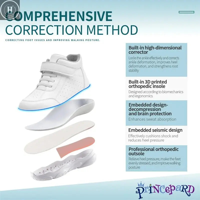 Princepard Orthopedic Kid Sneakers White Color Back to School Children's Casual Shoes for Girls Boys with High Top Arch Support Halalzen UK