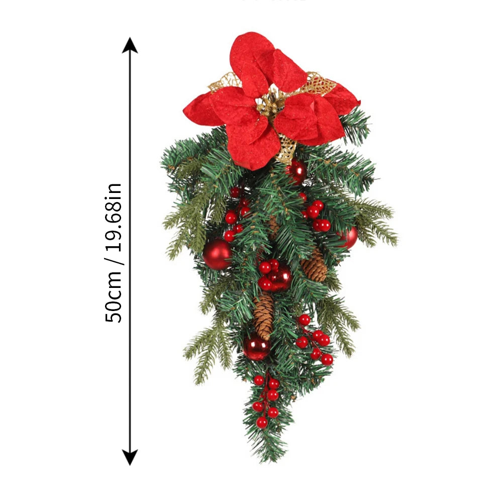 Christmas Front Door Wreath Red Berry Clusters Wreath Holiday Swag Pinecone Winter Teardrop Wreaths Hanger Decor Burlap Ribbon