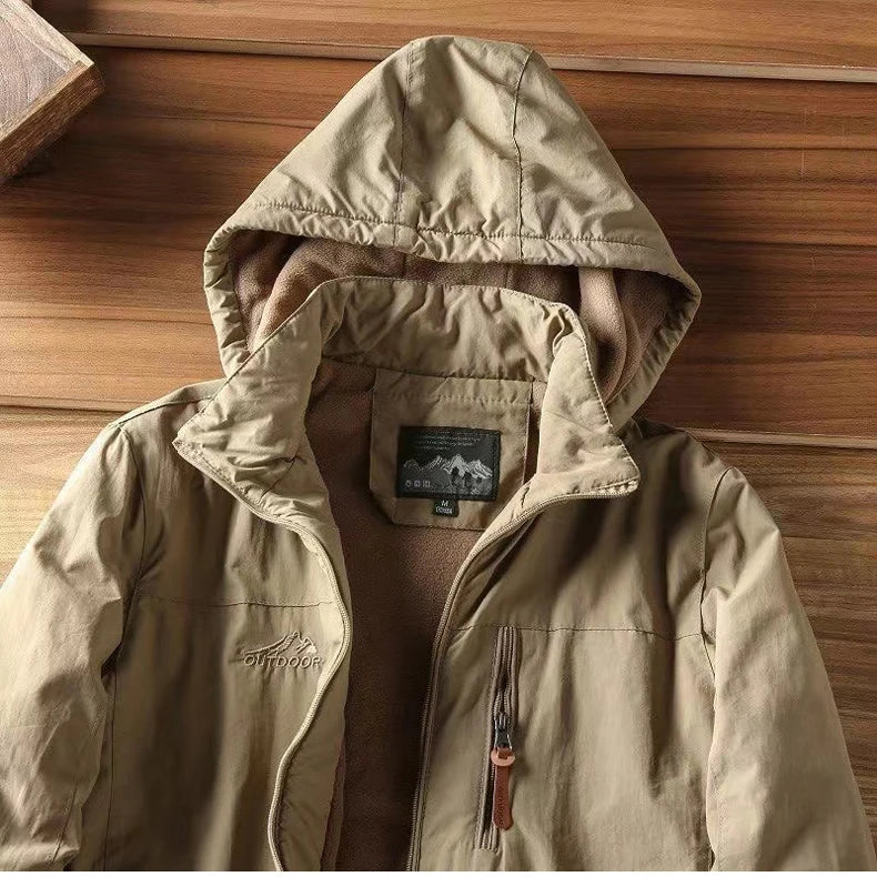 Waterproof Fleece Lined Warm Jacket Outdoor Hiking Trekking Jacket with Hood Spring Autumn Windbreaker Hooded Jacket Mens Coats