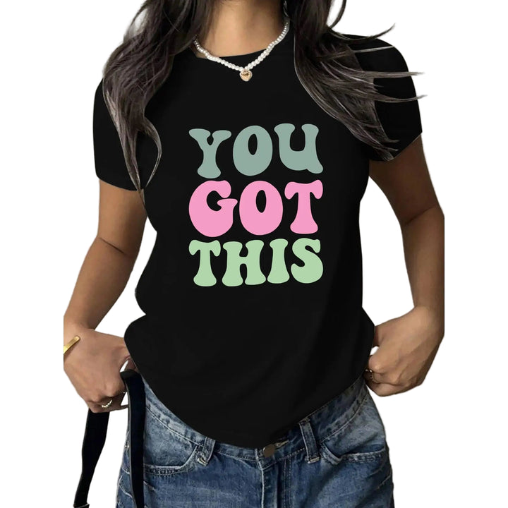 Women's Inspirational "You Got This" Color Block T-shirt Short Sleeve Loose Casual Motivational Top Positive Retro Style