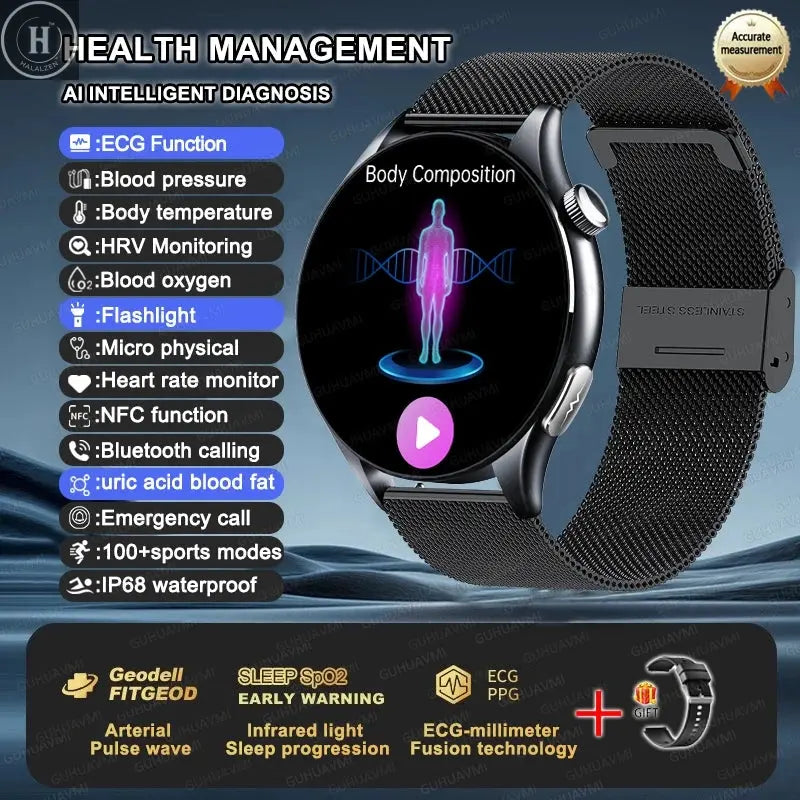 For XIAOMI 2025 New ECG+PPG Smartwatch Precise Uric Acid Blood Lipids Pressure Body Analysis Smart Watch Men BT Call NFC Watches HALALZEN