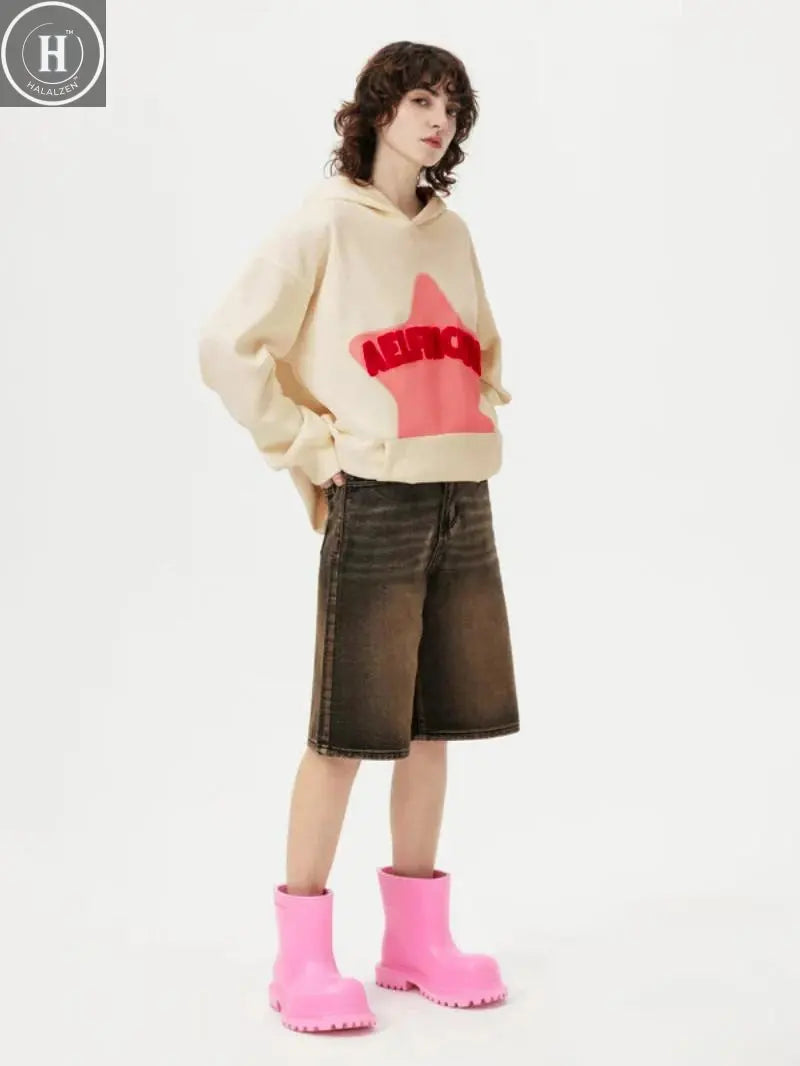 2024 Fall hip hop street graffiti hoodie women's retro casual sports baggy hoodie HALALZEN