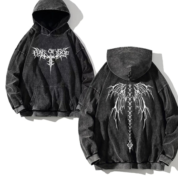 Thorns Wing Print Y2K Hoodies 100% Cotton Men Women Goth Punk Sweatshirts Black Vintage Pullover Streetwear Casual Streetwear