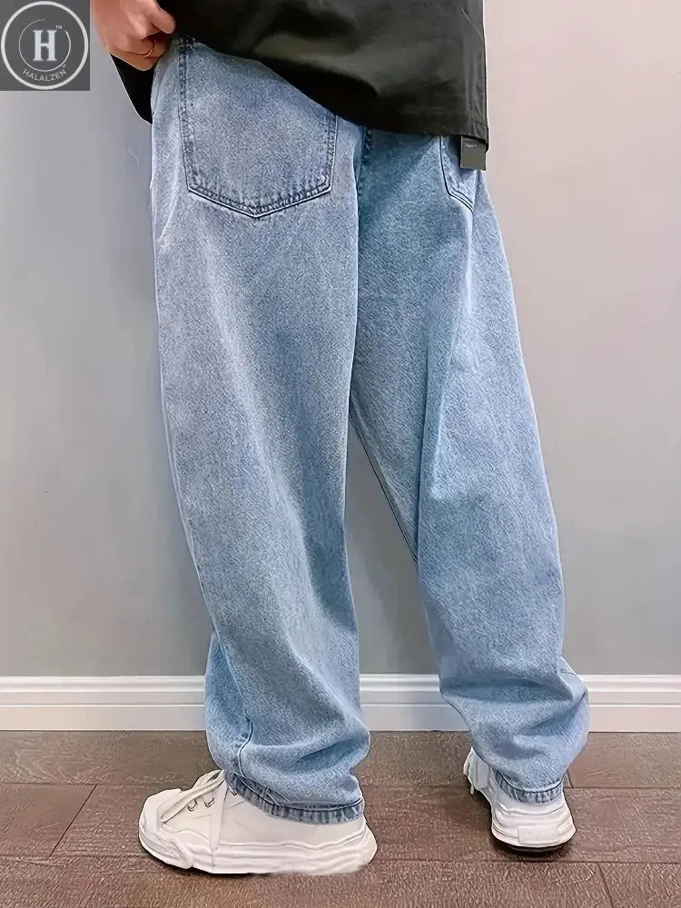 Plus Size 3XL Spring Autumn Baggy Jeans Men Fashion Oversize Casual Straight Loose Denim Trousers Y2k Streetwear Wide Leg Pants Halalzen UK