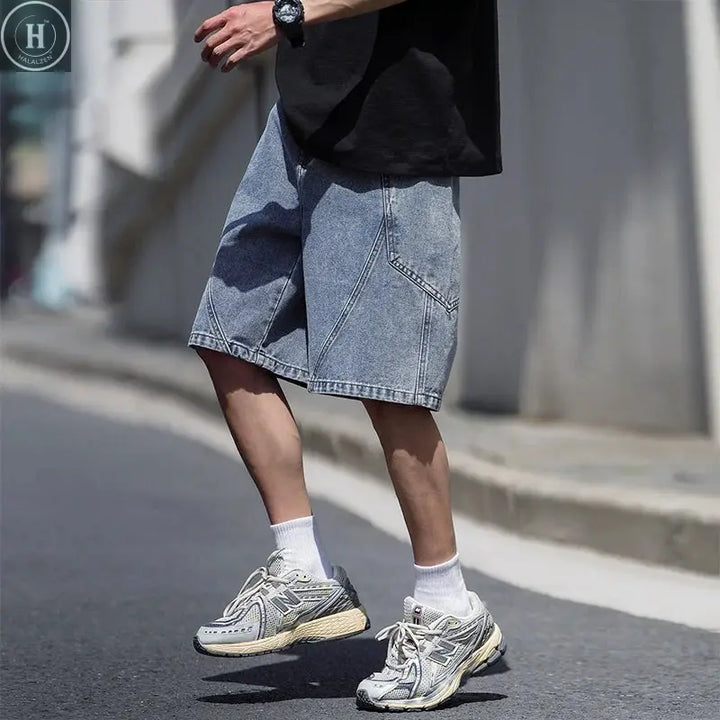 Spring Washing Jean Pants Men Street Cowboy Denim Shorts Neutral Loose Cropped Pants Casual Fashion Pocket Big Size 6xl 7xl 8xl Halalzen UK