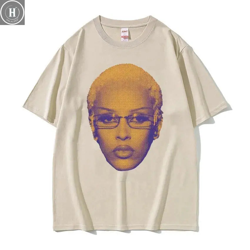 Retro Rapper Doja Cat Face Graphic Tee Shirt Men Women 90s Fashion Classic T Shirts Male Casual High Quality Cotton T-shirt Tops HALALZEN