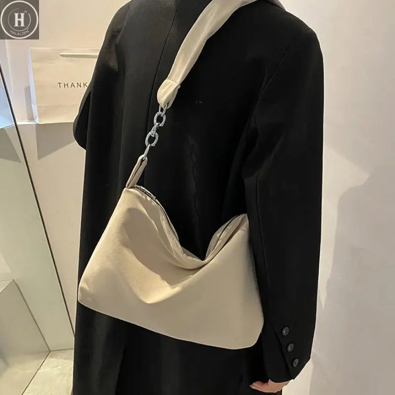 Black Crossbody for Women Girls Handbag Shopper Casual Solid Simple Chain Knotted Straps Messenger Shoulder Totes Bags HALALZEN