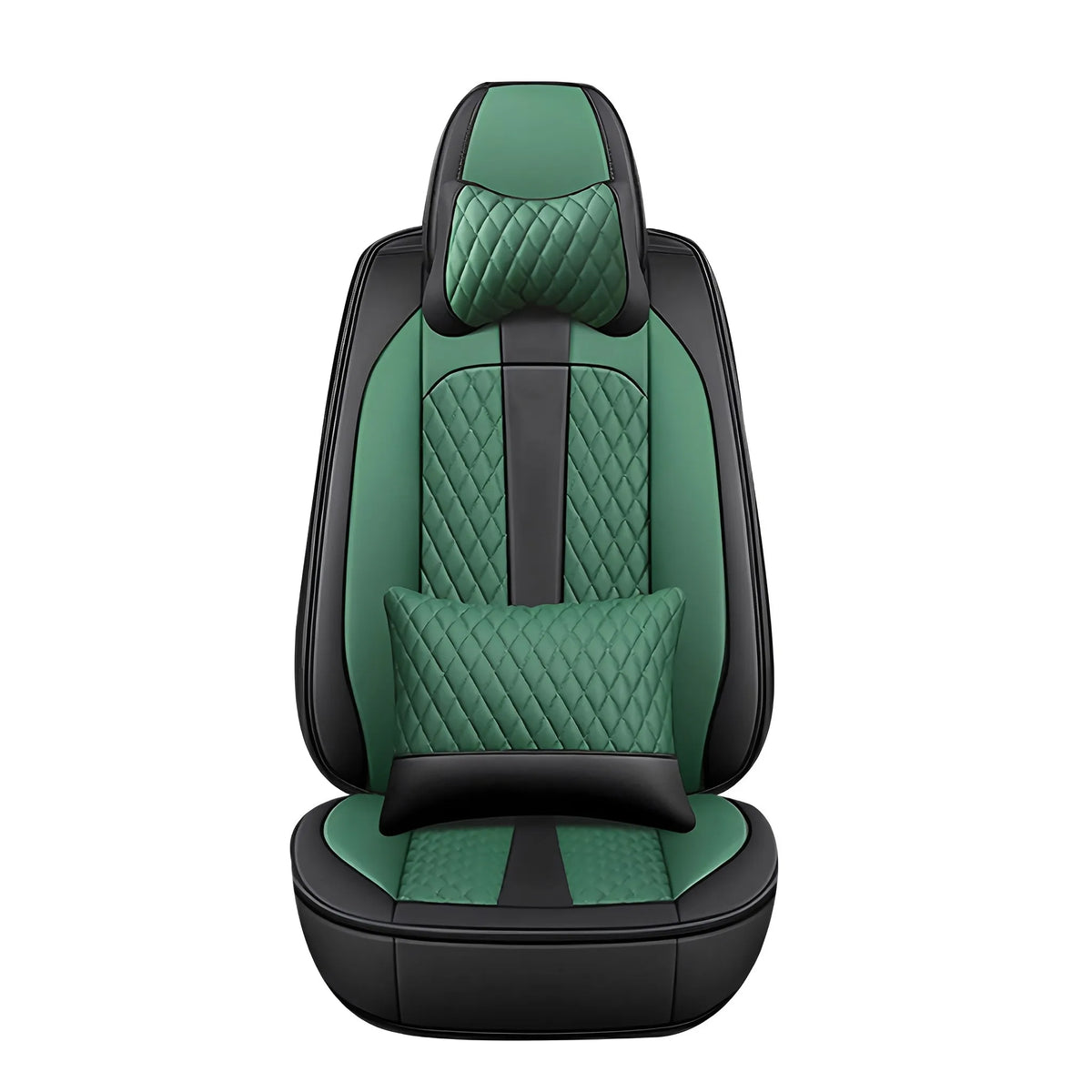 5 Sets Of Luxurious Universal Seat Covers In Black And Green Colors, Including Standard Waterproof Headrests And Lumbar Pillows