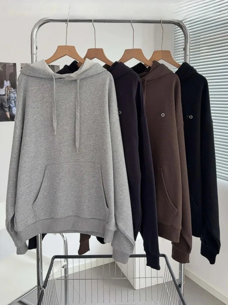 Sports Sweatshirt Women White Cotton Casual Drawstring Loose Pullovers Solid Black Fashion Classic Letter Women's Hoodies Autumn