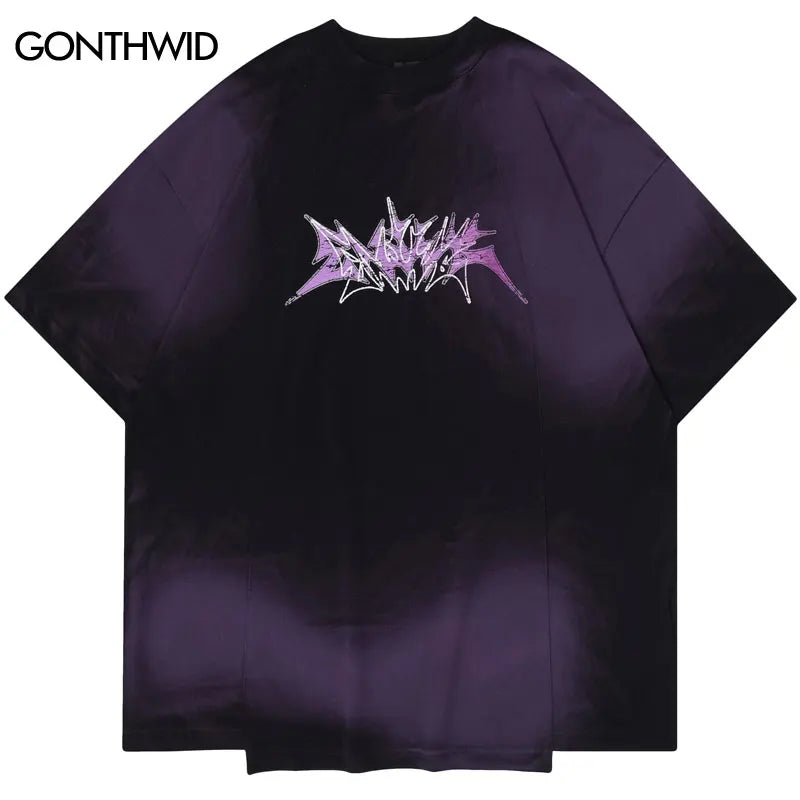 Hip Hop Oversized T-Shirt Grunge Letter Graphic Print Tie Dye Tshirt Streetwear Men Punk Gothic Shirts 2024 Harajuku Loose Tops