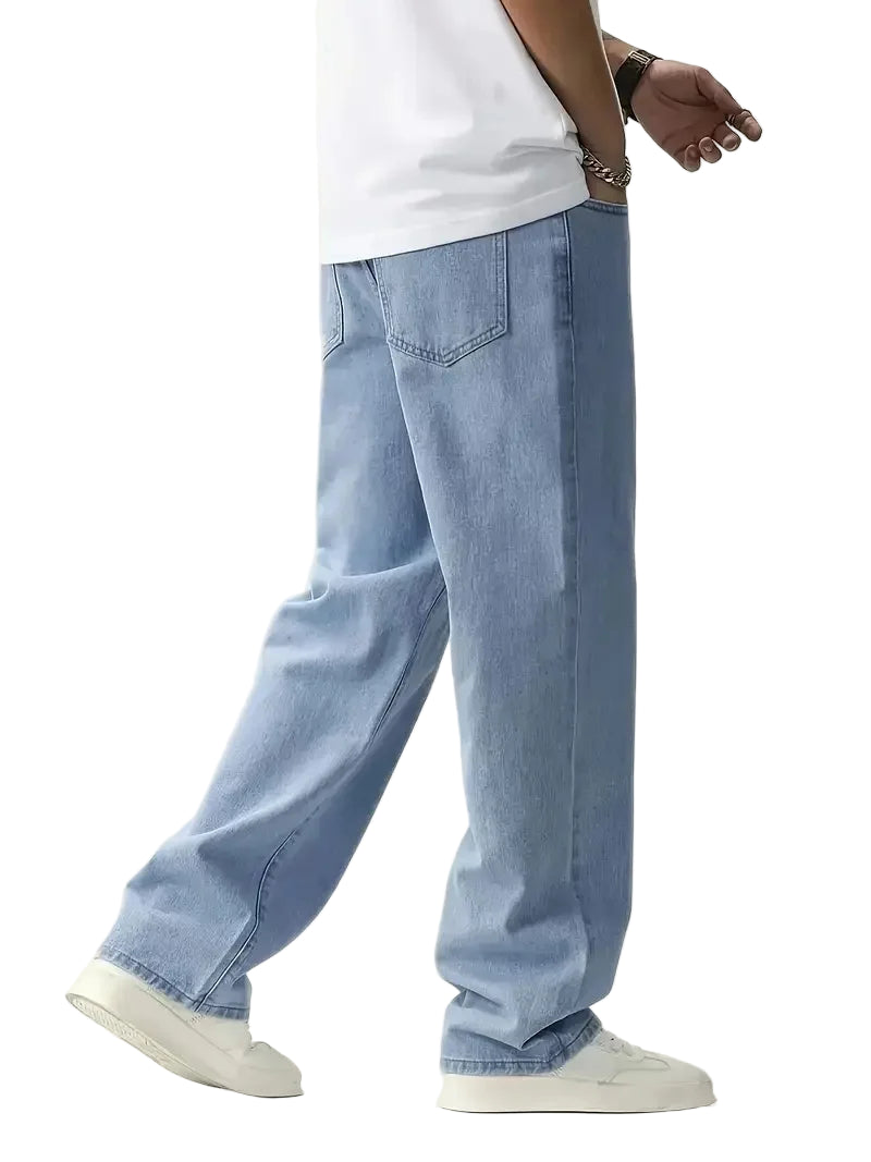 Men's Slim-Fit Stretch Jeans - Smart Casual Style, Blue Transitional Style, Suitable for All Seasons