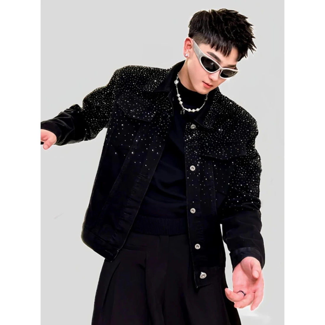 American Sle Heavy Du Sparkling Rhinestone Luxury Men's Denim Jaet Faionable Hair St Brand Spring Autumn Top