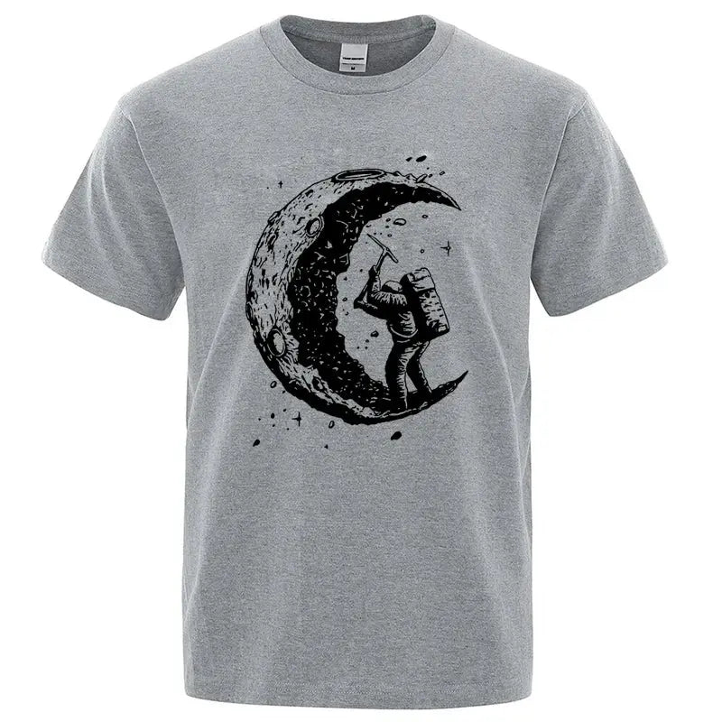 Men's High Quality 100% Cotton Moon Print Casual Summer Cool Short Sleeve Men Tshirt Loose t-shirt Male Tee Shirts Male Tee Tops HALALZEN