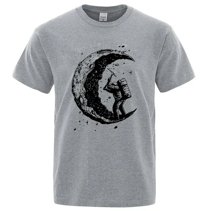 Men's High Quality 100% Cotton Moon Print Casual Summer Cool Short Sleeve Men Tshirt Loose t-shirt Male Tee Shirts Male Tee Tops HALALZEN