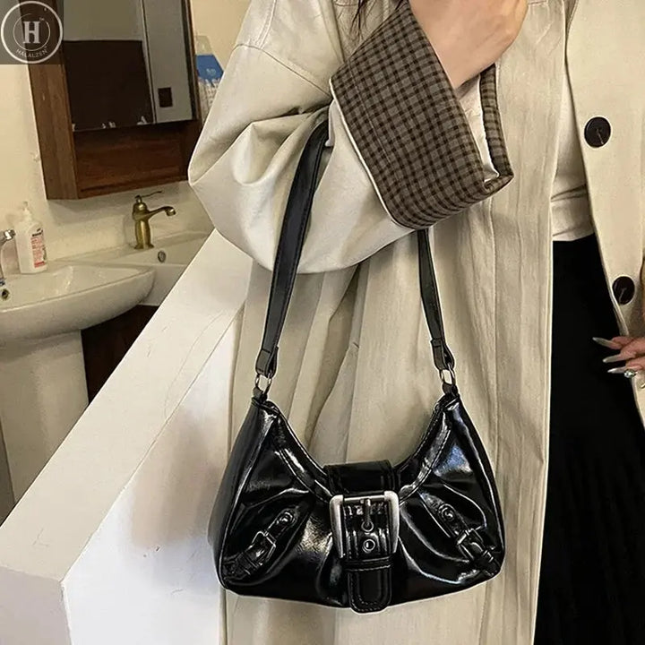 Y2K Retro Pleated Hobo Shoulder Bag for Women Hot Selling Maillard Style Underarm Bag Clutch Handbags for Travel Work Shopping HALALZEN