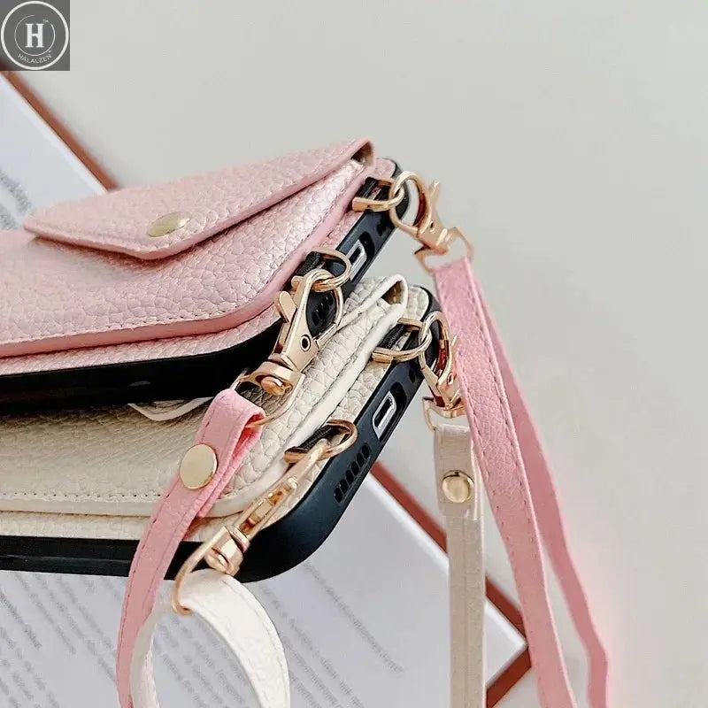 Crossbody Strap Lanyard Leather Phone Case for IPhone 12 Mini 16E 16 15 14 13 11 Pro Max XS 8 Plus Wallet with Card Holder Cover Halalzen UK