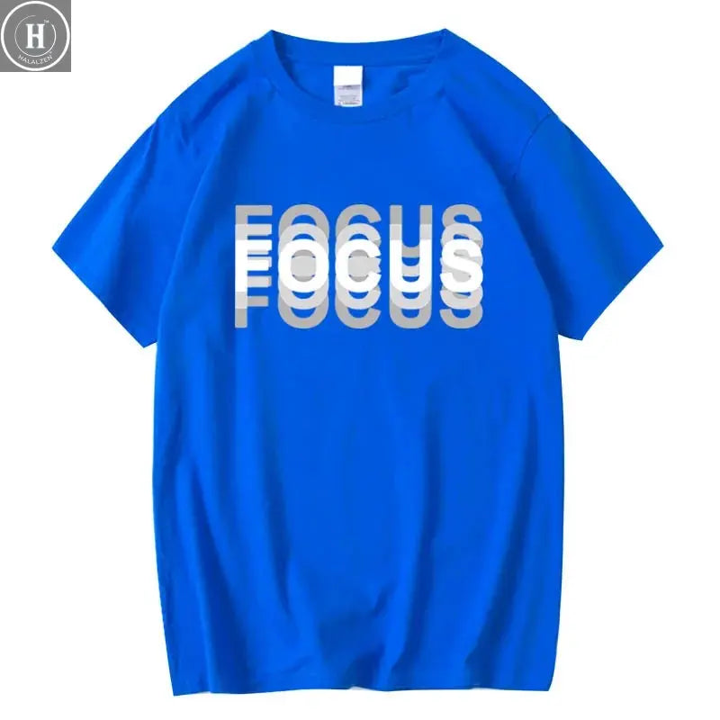 Summer Men's 100% Cotton High Quality Casual Sports Loose Oversized Funny Focus Print Round Neck Short Sleeved T-shirt Tops HALALZEN