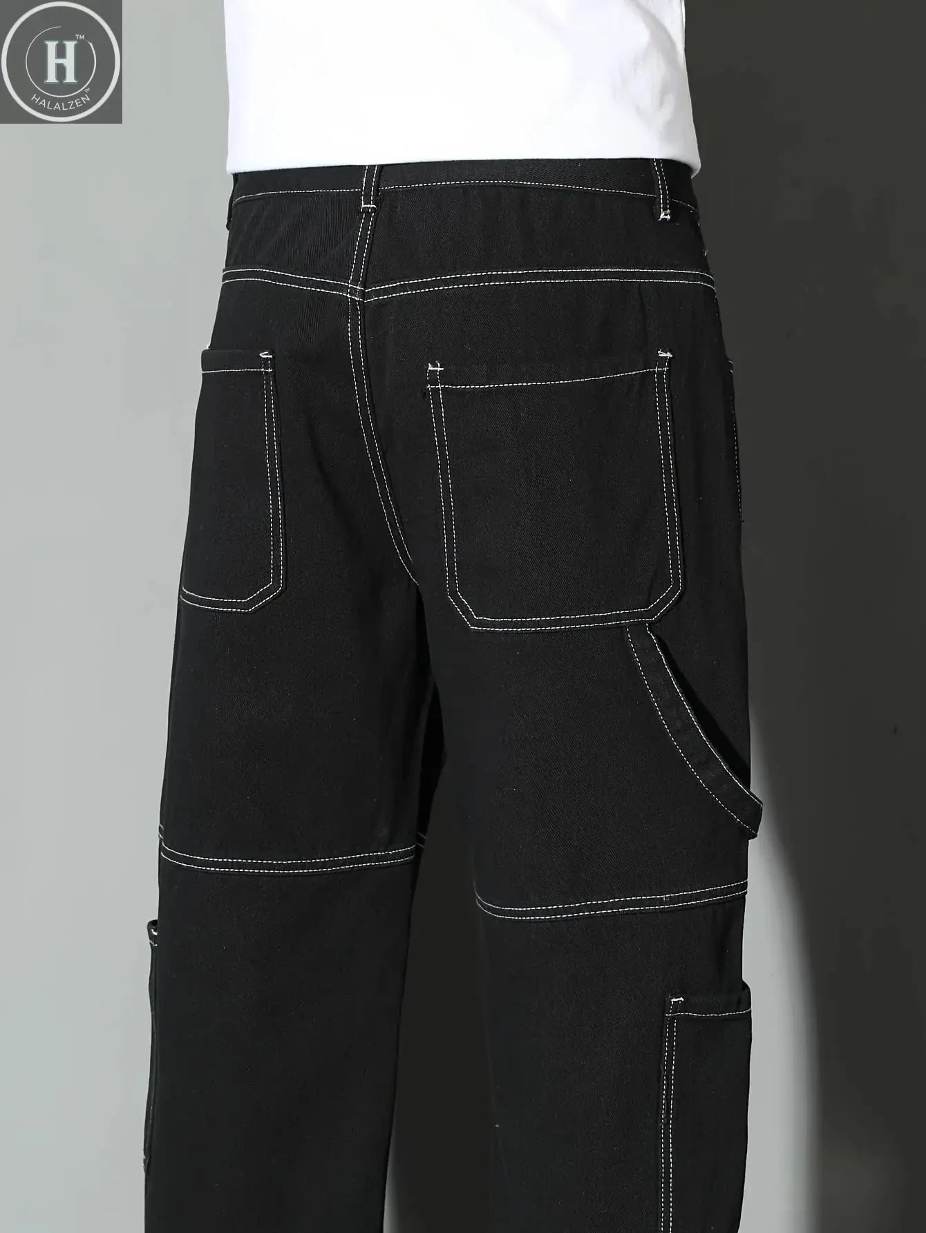 Men's fashion workwear jeans, denim trousers, loose straight-leg pants, all-season style, washed with multiple pockets Halalzen UK