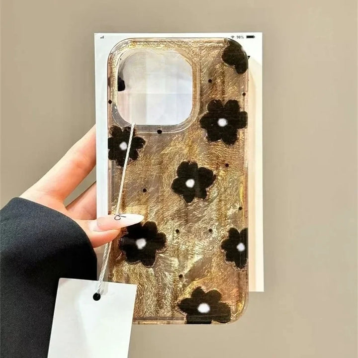 Retro Brown Black Spots Flowers Tinfoil Pattern Phone Cover Case for IPhone 17 16 16e 15 14 13 12 11 Pro Max 14 Plus 16E Cover