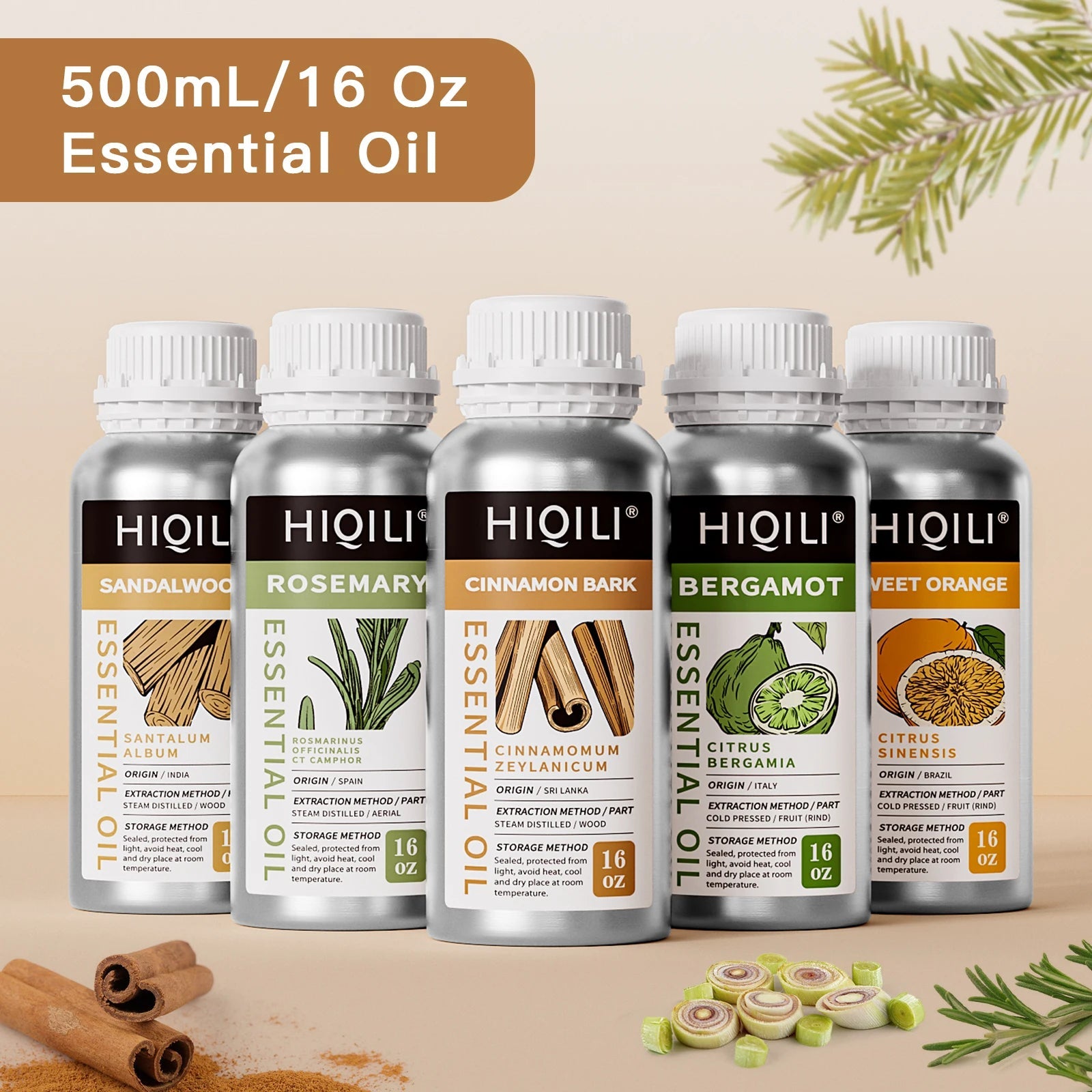 HIQILI 500mL Essential Oil, Cinnamon Peppermint Rosemary Vanilla Lavender Oil for DIY Candle& Soap Aomatherapy Diffuser Massage HALALZEN