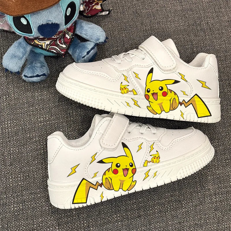 2025 Pikachu Cartoon Cute Unisex White Sneakers Spray Paint Kids Casual Shoes Cross Border Hot Sale