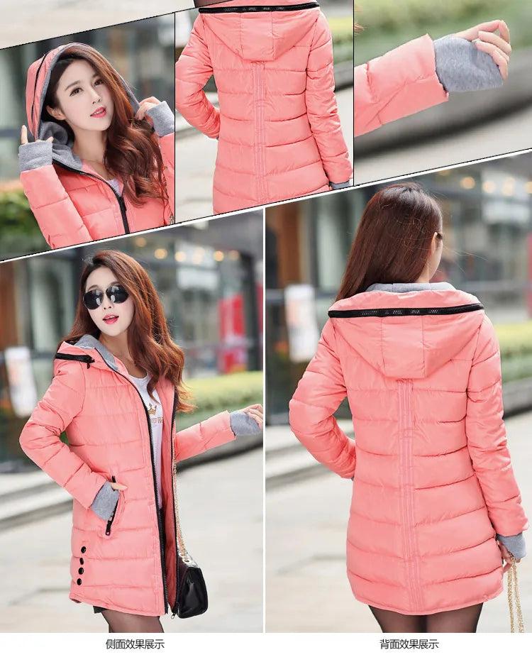 Autumn Winter Clothes Women Down Cotton Fashion Ladies Hooded Coat Female Medium-long Thickening Waterproof Slim Casual Jacket