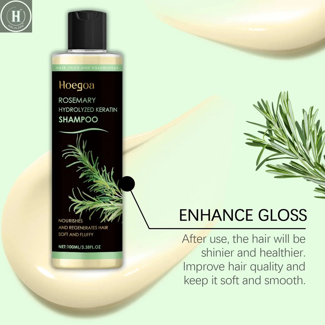 Rosemary Oil Hair Growth Shampoo Organic Thickening for Thinning Hair & Hair Loss Volumizing Natural Shampoo for Men and Women HALALZEN