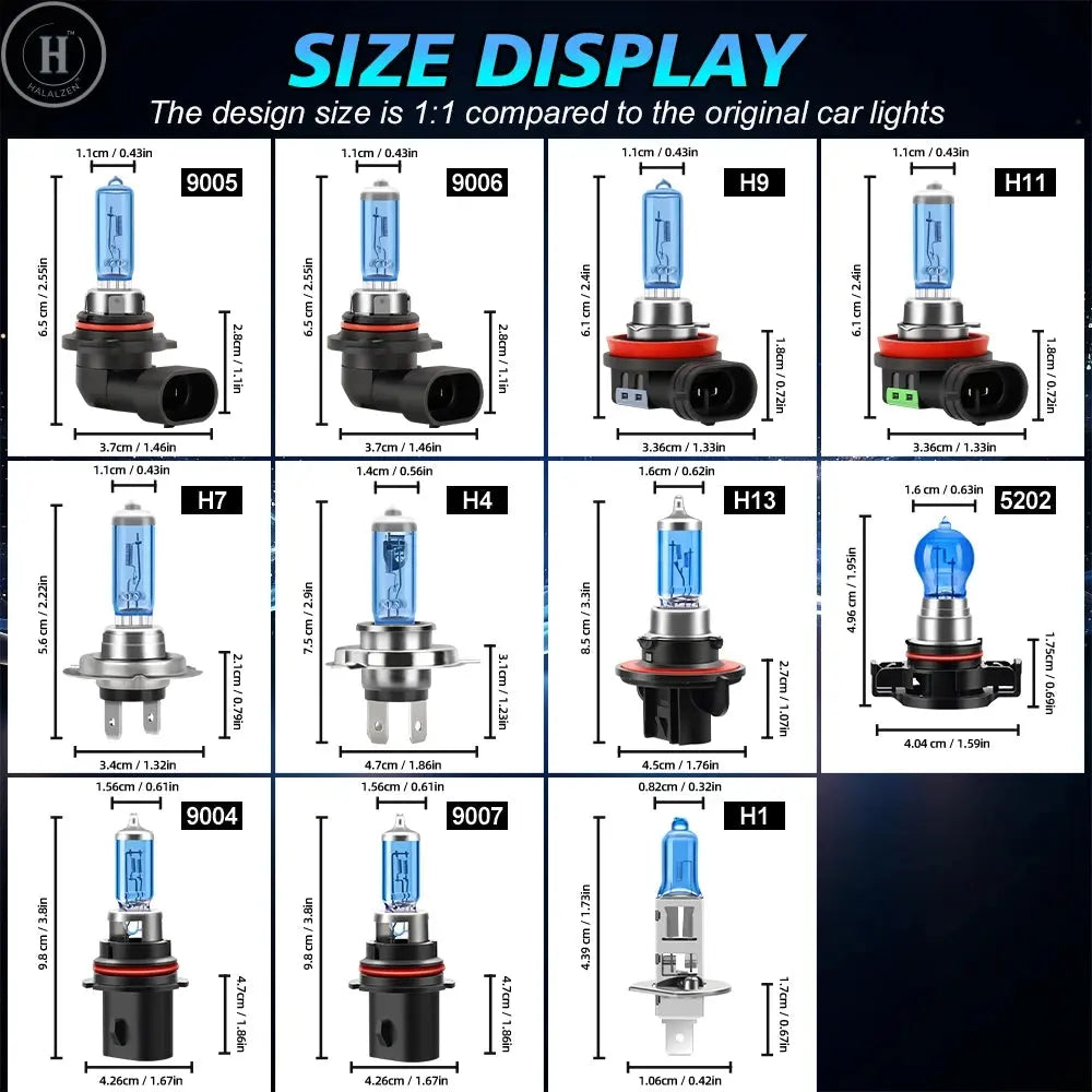 Super Bright Halogen Bulbs H1 H4 H7 H11 H9 9005 HB3 9006 HB4 9008 9012 100W 6000K Headlight 12V Fog Lights 880 5202 Driving Lamp HALALZEN