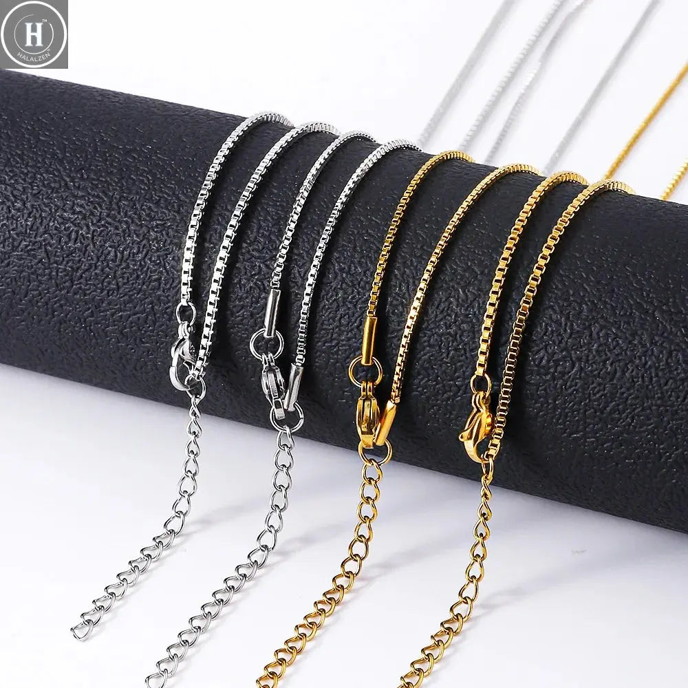 1.2mm Simple Stainless Steel Box Chain Necklace Gold Color Titanium Steel Men Necklace Fashion Women Jewelry Trend Accessories HALALZEN
